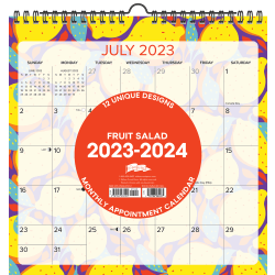 2023-2024 Willow Creek Press Monthly At A Glance Spiral Wall Art Calendar, 12" x 12", Fruit Salad, July 2023 To June 2024