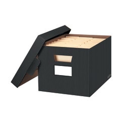 Bankers Box® Stor/File™ Decorative Standard-Duty Storage Boxes, Letter/Legal Size, 15" x 12" x 10", Black/White Pinstripe, Case Of 4 - 0029803