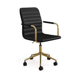 Martha Stewart Taytum Upholstered Office Chair, Black Faux Leather/Polished Brass Frame