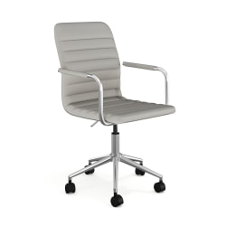 Martha Stewart Taytum Upholstered Office Chair, Gray Faux Leather/Polished Nickel Frame