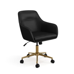 Martha Stewart Rayna Faux Leather Upholstered Office Chair, Black Faux Leather/Polished Brass Frame