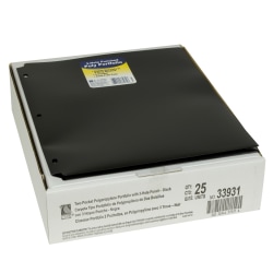 C-Line 2-Pocket Heavyweight Poly Portfolio Folders With 3-Hole Punch, 8-1/2" x 11", Black, Pack Of 25 Folders