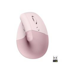 Logitech Lift Vertical Ergonomic Mouse, Wireless, Bluetooth or Logi Bolt USB receiver, Quiet clicks, 4 buttons, Rose - 910006472