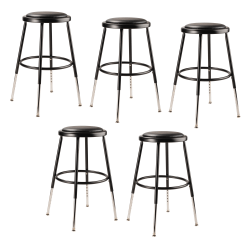 National Public Seating 6400H-10 Adjustable-Height Stools, 19"H, Black, Set Of 5 Stools