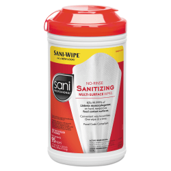 Sani Professional® Table Turners® No-Rinse Sanitizing Wipes, 18 Oz, 95 Wipes Per Canister, Pack Of 6 Canisters