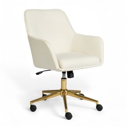 Martha Stewart Rayna Fabric Upholstered Office Chair, Off White Fabric/Polished Brass Frame