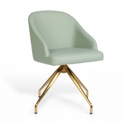 Martha Stewart Sora Faux Leather Stationary Office Chair, Sage Faux Leather/Polished Brass Frame