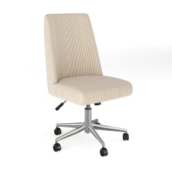 Martha Stewart Maeve Upholstered Office Chair, Beige Stripe Fabric/Polished Nickel Frame