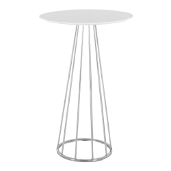 LumiSource Canary Contemporary Glam Bar Table, 42"H x 27"W x 27"D, Chrome/White