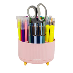 Mind Reader Rotating Pen Cup, 4-3/4"H x 5-3/4"W x 5-3/4"D, Pink