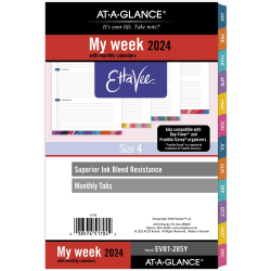 AT-A-GLANCE® EttaVee Weekly/Monthly Loose-Leaf Planner Refill Pages, 5-1/2" x 8-1/2", January to December 2024, EV81-285Y