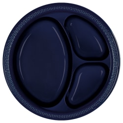 Amscan Divided Round Plates, 10-1/4", True Navy, Pack Of 40 Plates