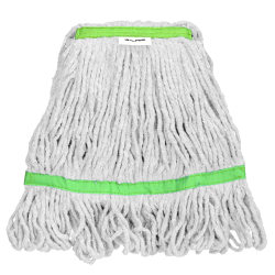 Alpine Industries Cotton Loop-End Mop Heads With 1" Head And Tail Bands, 24 Oz, White/Green, Set Of 12 Heads