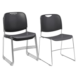 National Public Seating 8500 Ultra-Compact Plastic Stack Chairs, Gunmetal/Chrome, Set Of 4 Chairs