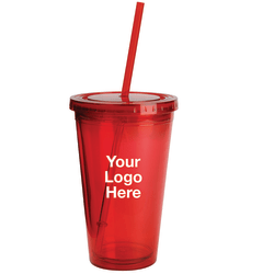 Double-Wall Insulated Acrylic Tumbler With Straw, 16 Oz.