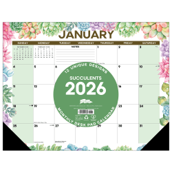 2026 Willow Creek Press Desk Pad Calendar, 22" x 17", Succulents, January To December, 57285