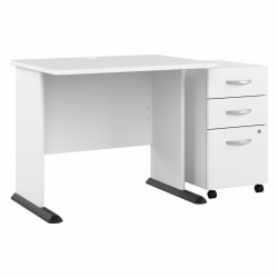 Bush® Business Furniture Studio A 36"W Small Computer Desk With 3-Drawer Mobile File Cabinet, White, Standard Delivery