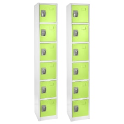 Alpine 6-Tier Steel Lockers, 72"H x 12"W x 12"D, Green, Pack Of 2 Lockers