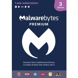 Malwarebytes Premium, For 3 Devices, 1-Year Subscription, For PC/Mac®/Android, Product Key