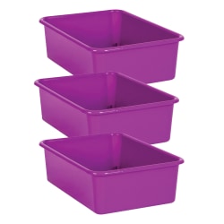 Teacher Created Resources Large Plastic Storage Bins, 5"H x 11-1/2"W x 16-1/4"D, Purple, Pack Of 3 Bins