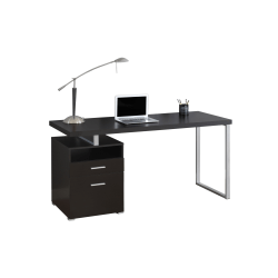 Monarch Specialties Contemporary Computer Desk With 2-Drawers And Open Shelf, Cappuccino/Silver