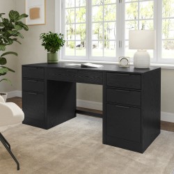 Martha Stewart Kayden Home Office Modular Single-Drawer Desk with Dual 3 Drawer File Cabinets, Black