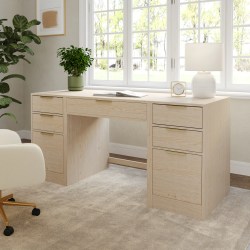 Martha Stewart Kayden Home Office Modular Single-Drawer Desk with Dual 3 Drawer File Cabinets, Light Natural