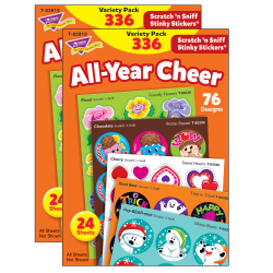 Trend Stinky Stickers, 1", All Year Cheer, 336 Stickers Per Pack, Set Of 2 Packs