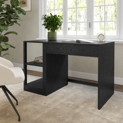 Martha Stewart Kayden Home Office Modular Single-Drawer Desk with 2 Tier Shelf, Black