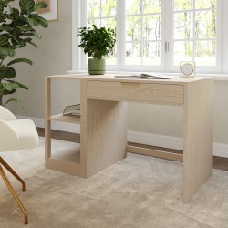 Martha Stewart Kayden Home Office Modular Single-Drawer Desk with 2 Tier Shelf, Light Natural