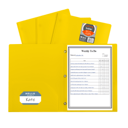 C-Line 2-Pocket Poly Folders With Prongs, Letter Size (8-1/2" x 11"), Yellow, Box Of 25 Folders