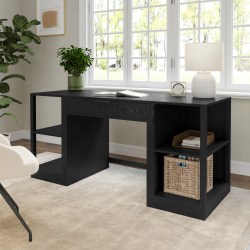 Martha Stewart Kayden Home Office Modular Single-Drawer Desk with Dual 2 Tier Shelves, Black