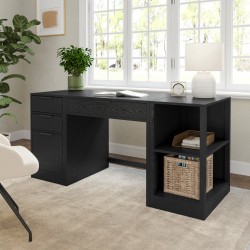 Martha Stewart Kayden Home Office Modular Single-Drawer Desk with 2 Tier Shelf and 3 Drawer File Cabinet, Black