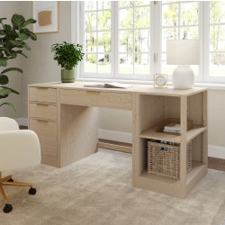 Martha Stewart Kayden Home Office Modular Single-Drawer Desk with 2 Tier Shelf and 3 Drawer File Cabinet, Light Natural