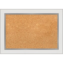 Amanti Art Rectangular Non-Magnetic Cork Bulletin Board, Natural, 21" x 15", Eva White Silver Narrow Plastic Frame
