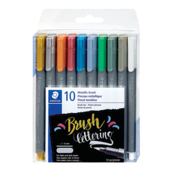 Staedtler Metallic Markers, Brush Tip, Opaque Assorted Colors, Total Qty 10