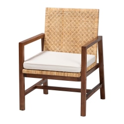 bali & pari Lovina Rattan And Acacia Wood Arm Accent Chair, Light Honey/White