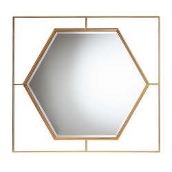 Baxton Studio Gates Modern Glam And Luxe Metal Accent Wall Mirror, 40"H x 44"W x 15/16"D, Antique Goldleaf