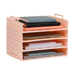Mind Reader Stackable Paper Trays, 11"H x 10"W x 13-3/4"D, Pink, Set Of 4 Trays