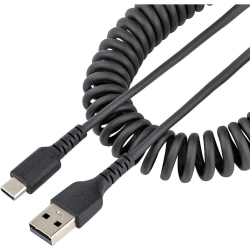 StarTech.com 3ft (1m) USB A to C Charging Cable, Coiled Heavy Duty USB 2.0 A to Type-C, Durable Fast Charge & Sync USB-C Cable, Black, M/M - 3.3ft (1m) Coiled USB A to USB C charging cable with aramid fiber for increased tensile strength