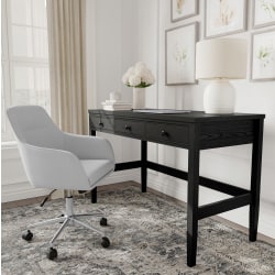 Martha Stewart Rhett Home Office 3 Drawer Desk with Tapered Legs, Black Frame/Oil Rubbed Bronzed Hardware