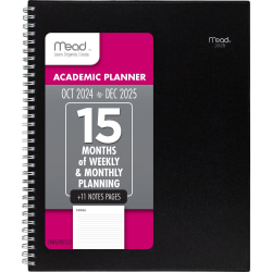 2024-2025 Mead Basic Weekly/Monthly Planner, 8-1/2" x 11", Black, October To December