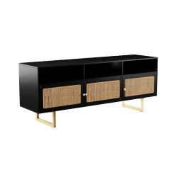 SEI Furniture Mursley Media Cabinet With Storage, 24"H x 60"W x 15-3/4"D, Black/Natural/Gold