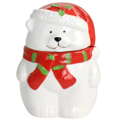 Gibson Home Joyful Bear Durastone Cookie Jar, 7-1/2"H x 6"W x 4-1/2"D, White/Red