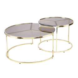 SEI Martley Nesting Cocktail Table Set, 15-3/4"H x 32"W x 32"D, Smoke/Brass, Set Of 2 Tables