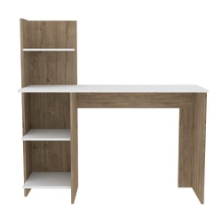 RTA Vilna 48"W Computer Desk With 4-Shelves, Medium Natural Wood Finish/White
