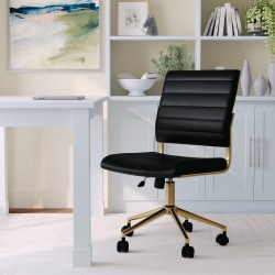 Martha Stewart Ivy Faux Leather Upholstered Mid-Back Executive Office Chair, Black/Polished Brass