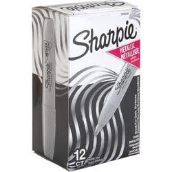 Sharpie Metallic Ink Permanent Markers, Chisel Point, Metallic Gray Ink, Gray Barrels, Pack Of 12 Markers