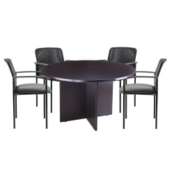 Boss Office Products 47" Round Table And Stackable Mesh Chairs Set, Mocha/Black