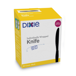 Dixie® Grab’N Go® Wrapped Cutlery, Knives, 7"L, Black, Bix Of 90 Knives
